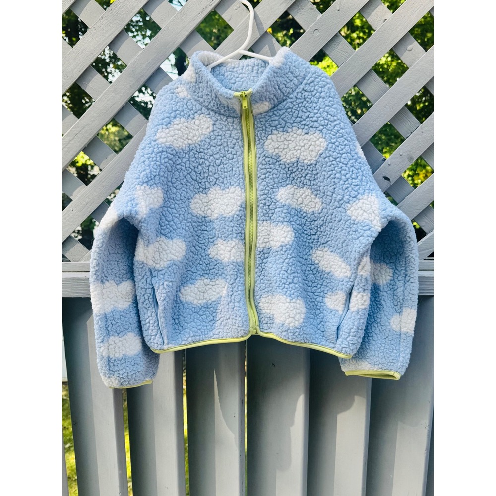 Old Navy Girls Sherpa Fleece Jacket L 10-12 Blue White Clouds Full Zip Cozy